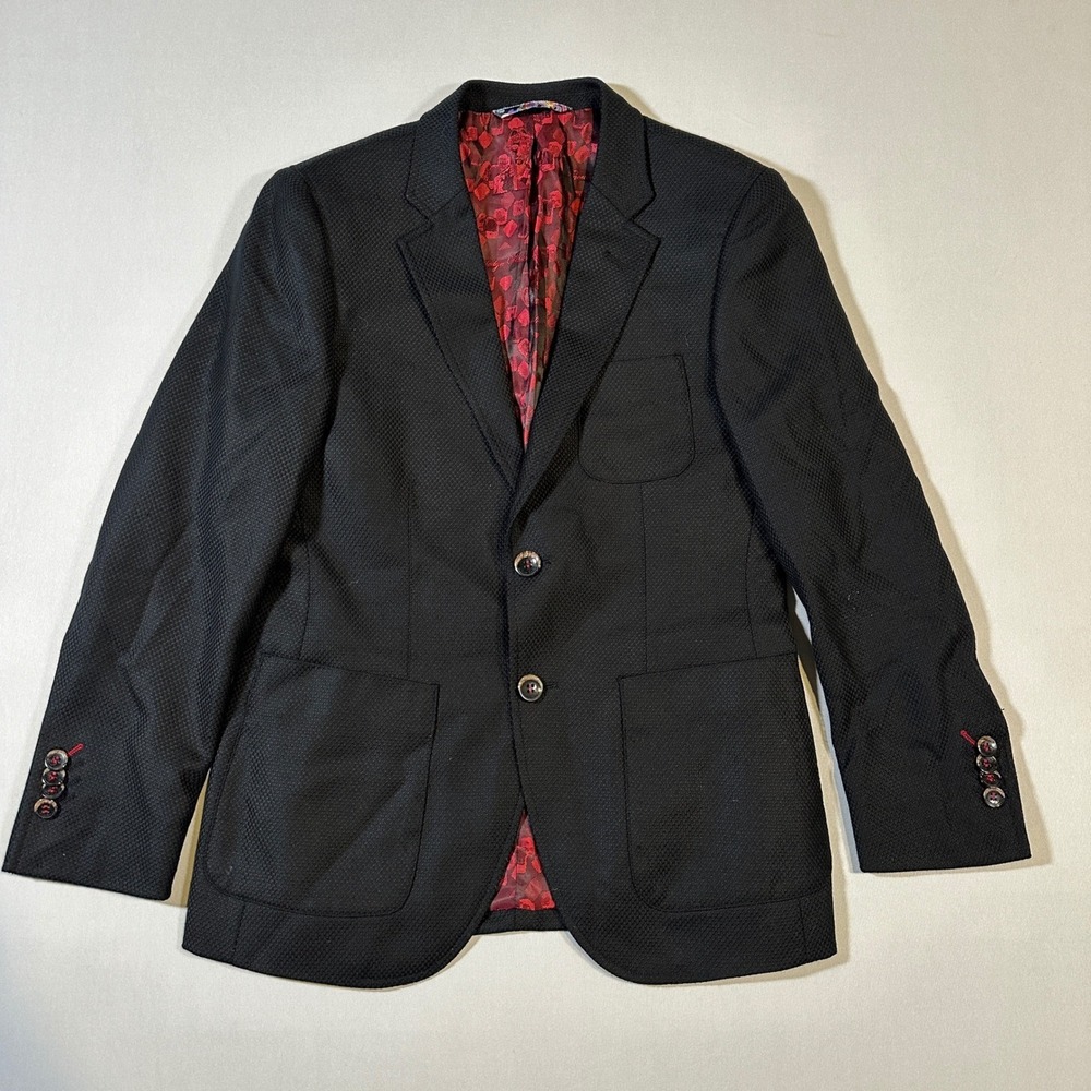 Robert Graham Virgin Wool Blazer Youth Medium 39 Black Jacquard Designer Luxury